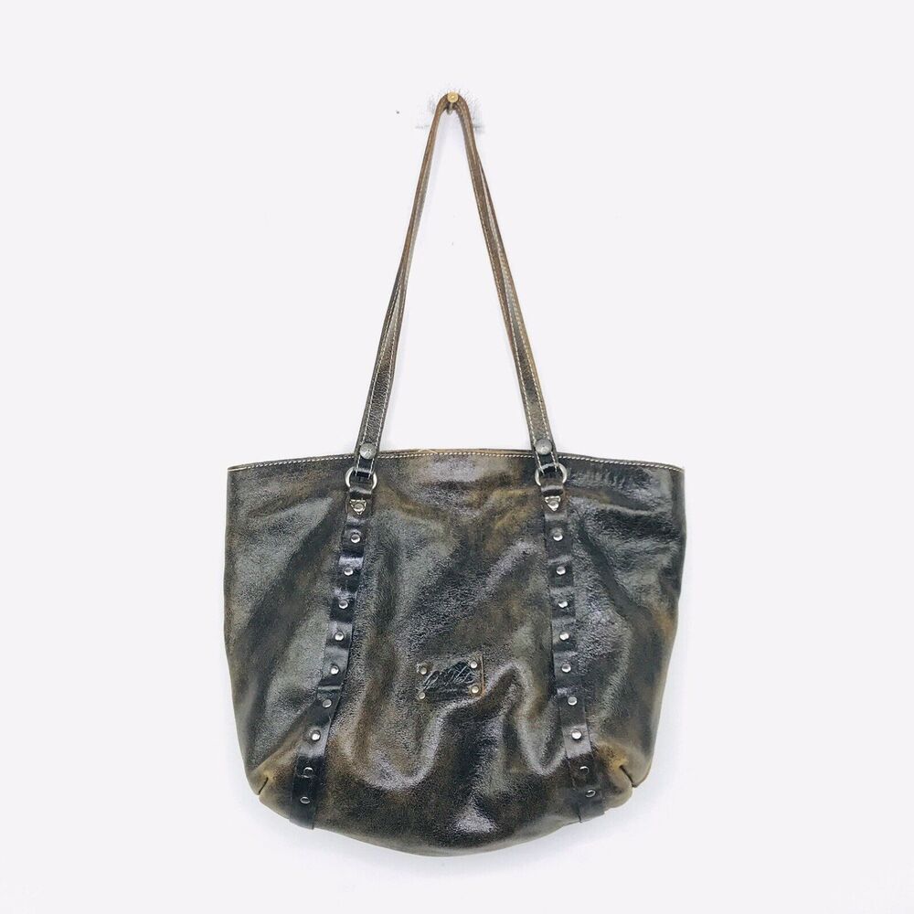 Patricia Nash Brown Leather Tote Shoulder Bag Snap Closure Distressed Look